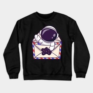 Cute Astronaut Waving Hand In Envelope Cartoon Crewneck Sweatshirt